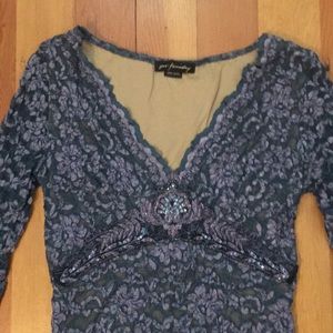 Ann Ferriday Blue Lace Beaded Top